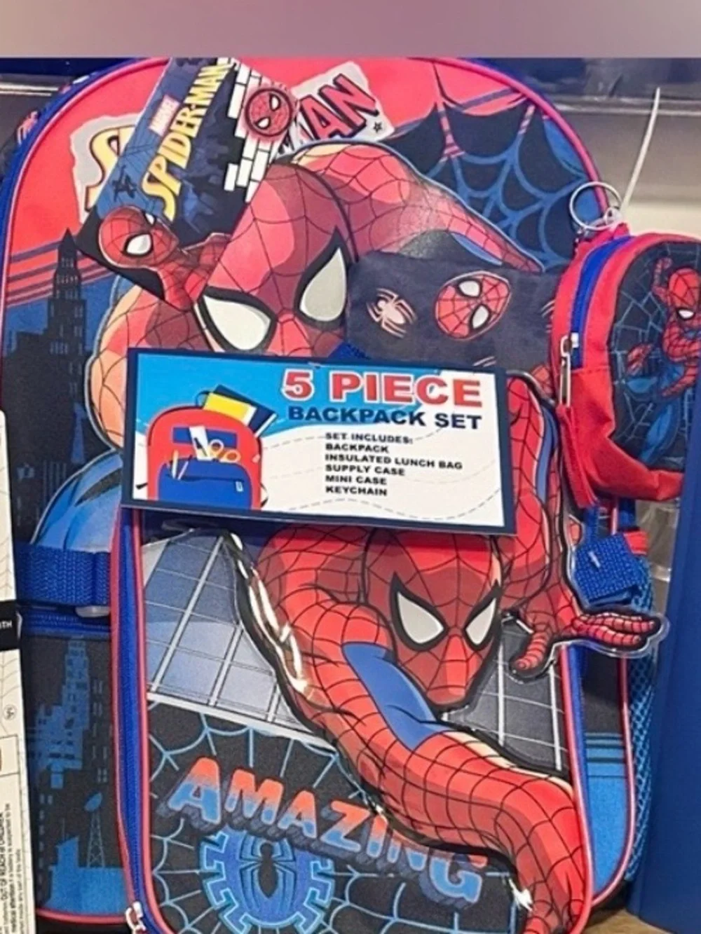Marvel Spider-Man 5 piece Red & Blue Backpack and Accessory Set